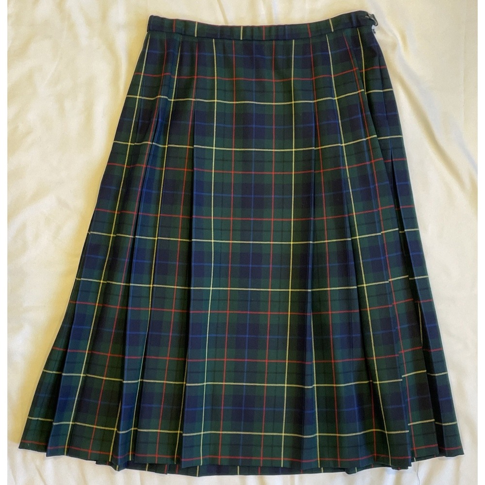 Vintage 90's Pendleton Wool Plaid Pleated Skirt Red Green Blue Yellow 16 Petite